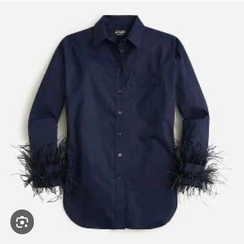 Jcrew Collection Sz6 Navy Feather-trim cotton poplin button-up shirt with collar